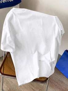Manfinity Joysei Plus Size Men's Letter & Bear Print Crew Neck Short Sleeve Knit T-Shirt - White - View 3