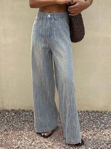 DAZY Quần jean denim nữ dáng rộng, chất liệu denim mài, kiểu dáng thường ngày. - Màu xanh lam - Xem 3
