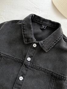 男童黑色牛仔宽松衬衫和短裤两件套 - 黑色 - 查看 3
