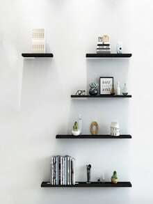 1PC Long Creative Wall Mounted Floating Shelf Sturdy Storage Shelving Unit For Living Room Background Wall Decoration Minimalist Home Decor Wall Shelf Organizer Space Saving Wall Mount Rack - Black - View 10