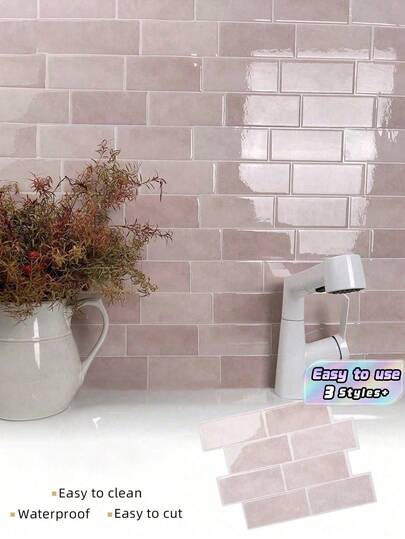 WoStick Waterproof Brick Texture Wall Panels DIY Tiles, Removable Self-Adhesive Wall Tile Stickers, Suitable For Kitchen Backsplash, Bathroom, Holiday Decor, Wallpaper, Wall Decals, Room Decor, Wall Decoration, Peel And Stick Bathroom Decor
