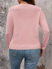Plus Size Casual Versatile Solid Color Cardigan - Pink - View 2