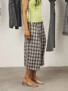 COUREZ Oversized Check Jorts Spring Clothes For Women Vacation /Y2K Leisure Women Clothes Going Out Outfits Summer Outfits For Women Summer Bottoms Festival Outfits Concert Outfits Spring Outfits For Women - Black - View 5