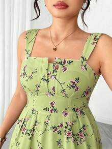 Elenzga Đầm hè hai dây in hoa thanh lịch dành cho nữ cỡ lớn, thích hợp cho Ngày Valentine. - Limelight Green - Xem 3