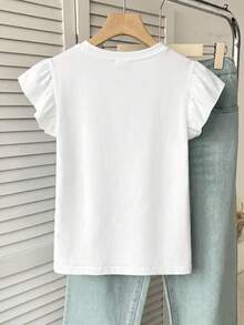 SHEIN Teen Girls Ruffle Sleeve T-Shirt,95 Cotton Loose Fit Short Sleeve Tee,Cute Retro White Summer Y2k Graduation Back-To-School Tops - White - View 2