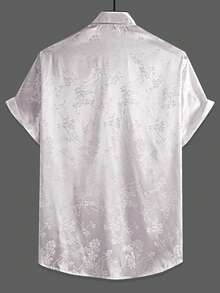Manfinity Homme Áo sơ mi nam tay ngắn cài một hàng khuy, chất liệu jacquard, thời trang. - Bụi tím - Xem 2