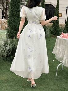 Feyla Women's Floral Print Pleated Elegant Waist Midi Dress, Suitable For Party And Outings - Multicolor - View 7