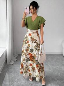 Elenzga Vestido ajustado con volantes y mangas cortas elegante para mujer, color verde, adecuado para ir al trabajo en primavera/verano - Multicolor - Ver 4