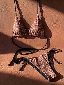 Anewsta Ensemble de bikini à col ras-du-cou imprimé léopard sexy pour femmes, vacances d'été - Multicolore - Voir 5