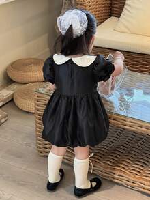 Dazy Kids 女嬰圓領拼色韓風蝴蝶結無袖中長洋裝 夏季 - 黑色 - 查看 2