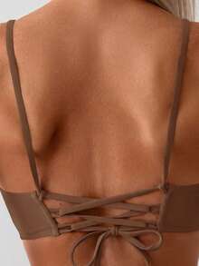 Swim Basics 女士纯色泳装套装，适合度假和海滩穿着 - 棕色 - 查看 12