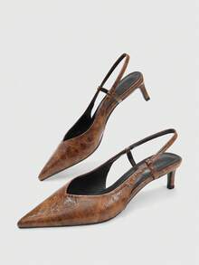 CUCCOO BIZCHIC Ladies Brown Elegant Pointed Kitten Heel Sandals Back Empty Sandals Commuter Fashion Wear - Brown - View 8