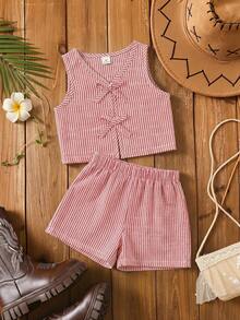 Emery Rose Kids Emery Rose Kids 女童可爱条纹休闲背心套装 - 紅白色 - 查看 7
