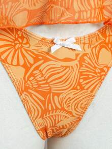 Swim Mod Set de 2 piezas de bikini con parte superior de tirantes finos con volantes y lazo, y braga, con estampado floral aleatorio, talla estándar para mujeres - Multicolor - Ver 7