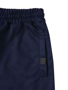 Manfinity Homme Quần short thường ngày có dây rút màu trơn dành cho nam có túi - Màu xanh hải quân - Xem 4