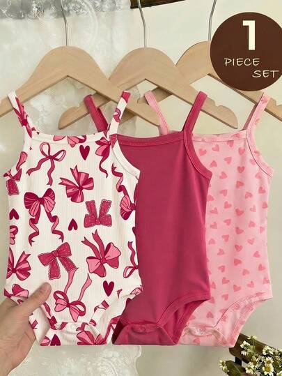 LMoss Kids Body casual con estampado de corazón y lazo rosa para bebé niña, adecuado para primavera y verano