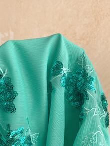 Soleia Women's Floral Sequin Fashion Cross-Neck Mini Dress - Teal Blue - View 5
