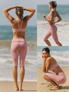 GLOWMODE Quần legging lửng 17" CloudKnit Cool Capri mềm mại, co giãn, nhẹ, xẻ gấu, cạp cao, thích hợp cho tập yoga và mặc hàng ngày. - Hồng - Xem 8