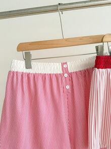 Slumberry CURVE 2pcs Plus Size Cute Plaid & Striped Knit Shorts Pajama Set - Multicolor - View 4