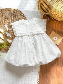 Vintaside Kids Đầm jacquard không tay cho bé gái, dáng rộng, có bèo nhún ở gấu, thích hợp cho các hoạt động thường ngày, du lịch, họp mặt gia đình, tiệc sinh nhật, ngày lễ của bé gái. - trắng - Xem 2