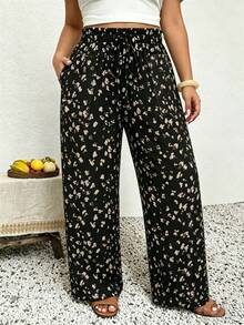 SHEIN Frenchy Quần dài nữ cỡ lớn, kiểu dáng thường ngày, họa tiết da báo, thích hợp cho kỳ nghỉ, mùa hè, có túi. - Nhiều màu - Xem 3