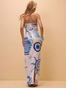 Musera Resort Linen Feel Cover Up Patterned Maxi Dress Holiday Summer Vacation Boho Sexy Beach Golf Days Greece Resort Thalassa White - Multicolor - View 4