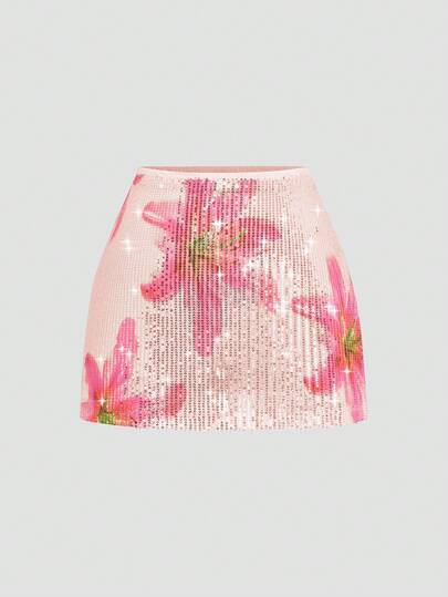 Sweetra Quần short nữ cỡ lớn, kiểu dáng retro, gợi cảm, lãng mạn, thanh lịch, đa năng, in họa tiết hoa ly đính sequin, thoải mái, thích hợp cho kỳ nghỉ hè, đi nghỉ mát, lễ hội âm nhạc, đi dự tiệc, đi xem hòa nhạc, mùa xuân hè và lễ hội âm nhạc Coachella.