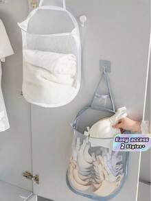 1pc/Set Foldable Wardrobe Hanging Underwear Storage Bag, Collapsible Storage Basket, Space-Saving Retractable Wall-Mounted Storage Basket For Bathroom Accessories, Underwear, Laundry, And Miscellaneous Items, Random Mesh Bag Included - Multicolor - View 1