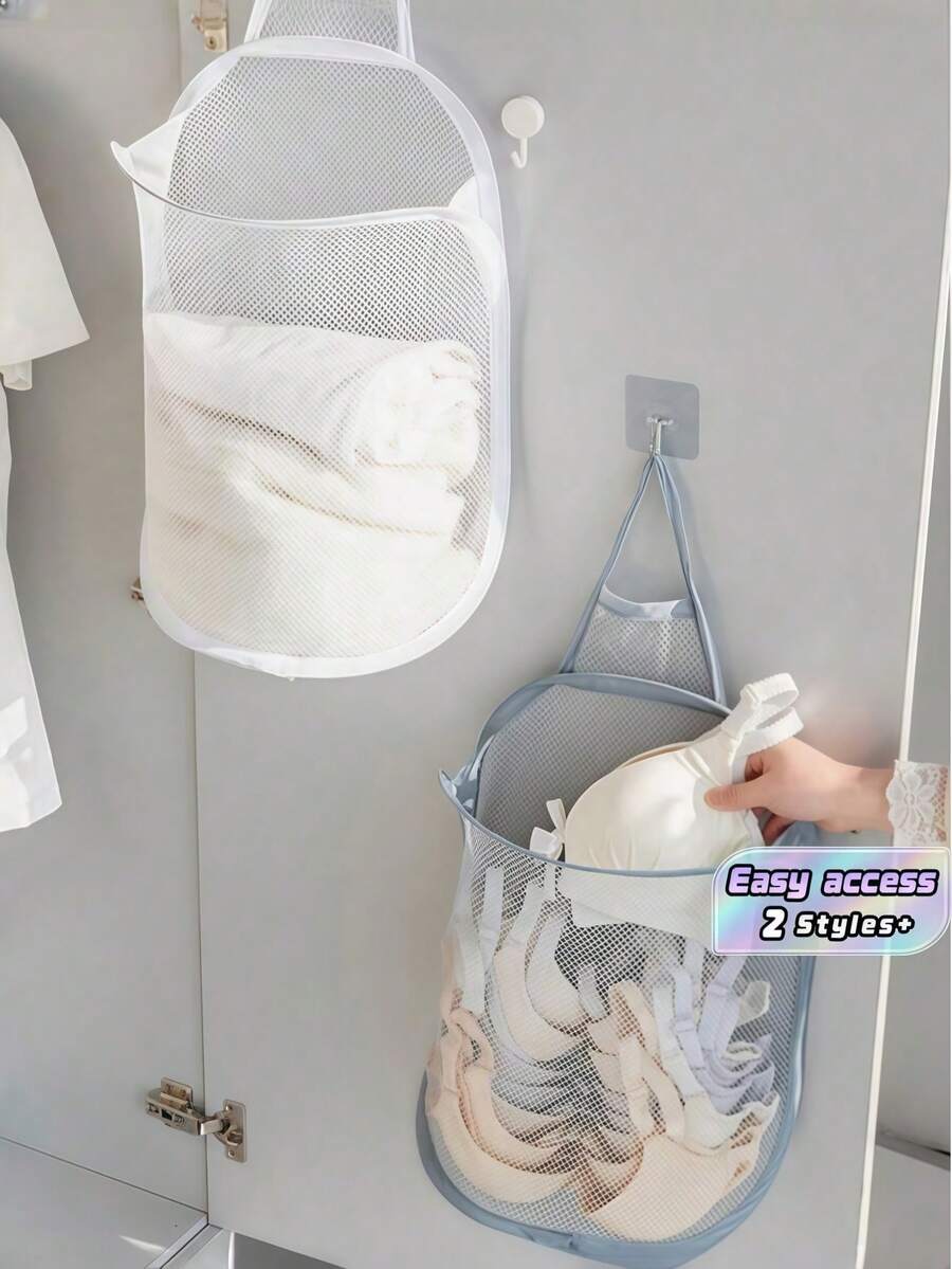 1pc/Set Foldable Wardrobe Hanging Underwear Storage Bag, Collapsible Storage Basket, Space-Saving Retractable Wall-Mounted Storage Basket For Bathroom Accessories, Underwear, Laundry, And Miscellaneous Items, Random Mesh Bag Included - Multicolor - View 1