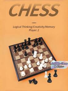 专业折叠式国际象棋棋盘套装，精美礼盒包装，便携式桌面游戏，适用于跳棋和国际象棋策略，可模拟33种不同场景。 - 彩色 - 查看 1