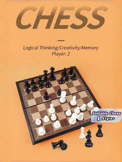 专业折叠式国际象棋棋盘套装，精美礼盒包装，便携式桌面游戏，适用于跳棋和国际象棋策略，可模拟33种不同场景。