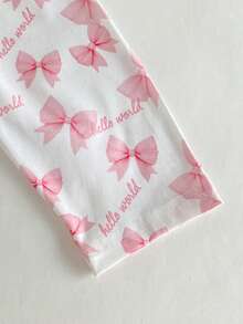 3pcs/Set Baby Girls' Cute Sweet White And Pink Bow Print Outfit,Soft Comfortable Short Sleeve Top,Pants And Headband,Summer Holiday Home Night Wear - Pink - View 10