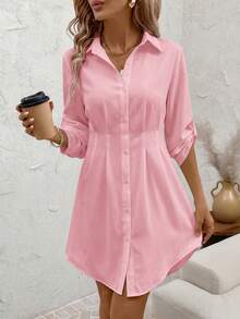 SHEIN Clasi Vestido camisero con estampado floral, versátil y apropiado para el uso diario en otoño/invierno para mujer - Rosa - Ver 7