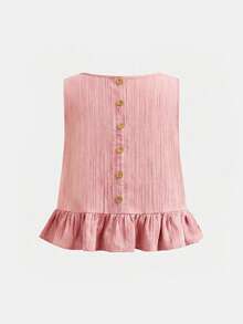 SHEIN 少女春夏休闲度假时尚编织纹理蓝色无袖上衣搭配直筒裤套装，适合度假、派对、优雅场合、返校季、春季野餐、日常穿着。 - 粉色 - 查看 7