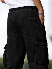 Manfinity Homme Plus Size Men's Casual Cargo Denim Jeans - Black - View 7