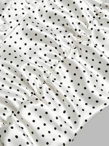 Sweetra Women's Polka Dot Pattern Short Sleeve Pleated Single-Breasted Shirt - White - View 5
