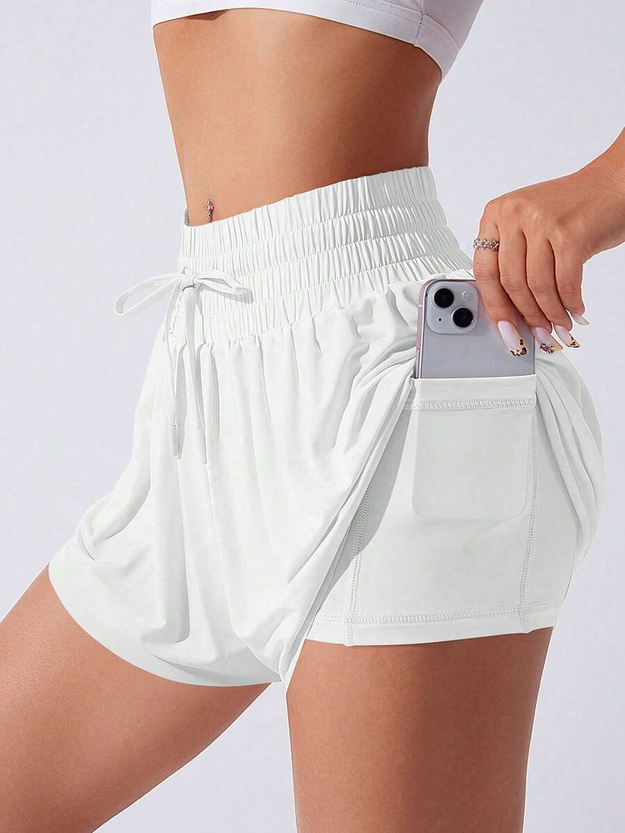 Sovereign Charm Women's Solid Color Drawstring Waist Pocket Casual Versatile Daily Wear Skirt Pants - White - View 1