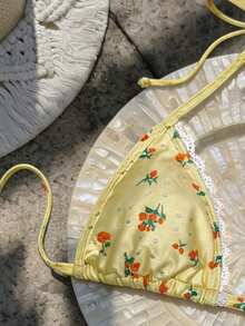 Bộ bikini buộc dây cổ in họa tiết ngẫu nhiên dành cho nữ, thích hợp cho mùa xuân/hè. - Nhiều màu - Xem 4