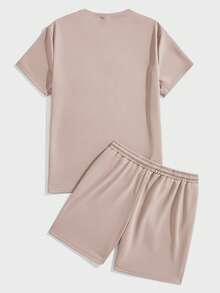 Manfinity Joysei Conjunto de 2 piezas de camiseta y pantalones cortos beige talla estándar para hombre - Caqui - Ver 3