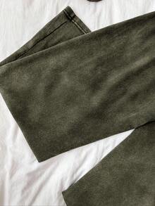Pantalones de chándal rectos de talle bajo para mujer, aptos para el verano, lavados - Verde militar - Ver 4