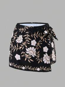 Swim Oasis 2026新款女款夏季海灘優雅度假花卉圖案定位印花寬肩帶抹胸收腰露背性感高衩中長款綁帶式連身泳衣套裝 - 彩色 - 查看 6