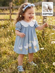 Cozy Pixies Vestido de niña con estampado floral, mangas con volantes y cintura ceñida - Agua verde azul - Ver 3