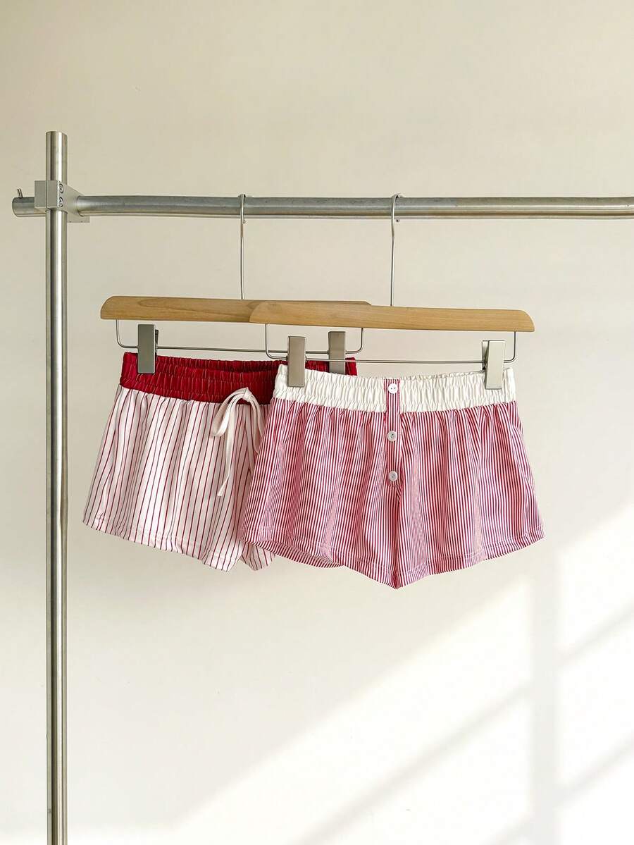SweetSlumber Set de 2 shorts de pijama de mujer con rayas y contraste de color dulce y lindo - Multicolor - Ver 1