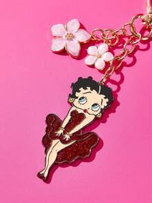 Betty Boop x SHEIN 时尚锌合金字母 B 闪亮水钻钥匙扣，奢华精致，可作包包挂饰、吊坠、纪念品、收藏品，适合作为礼物、钱包、书包、背包、汽车配件等，心形挂钩 - 紅色 - 查看 2
