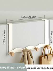 Cirelle No Drill Over Door Hanger - White 4/5 Hook Storage Rack For Coats & Bags, Space Saving Decoration For Bedroom & Entryway, Instant Gift Idea - White - View 12