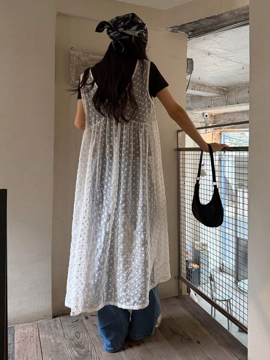 DAZY 女士V领叠层休闲长裙 - 米色 - 查看 1