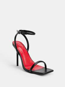 Glitzique Women's Fashion Square Toe Black Crystal Decor Transparent Glamorous Party High Heel Sandals, Suitable For Outdoor Wear - Black - View 3