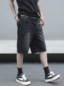 Manfinity EMRG Men's Casual Washed Slant Pocket Denim Shorts, Summer - Black - View 6