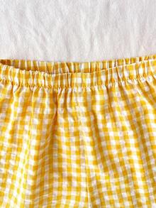 SHEIN 少女夏季休闲黄色T恤和格子短裤两件套 - 黃色 - 查看 6