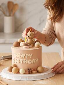 MINKOJA MINKOJA 1pc Cute Brown Bear With Party Hat Cake Topper - Reusable Birthday Decoration For Cakes, Gender Reveal, Shower, Wedding, Anniversary & Summer Parties, Cake Decorations, Christmas, Party Supplies - View 7